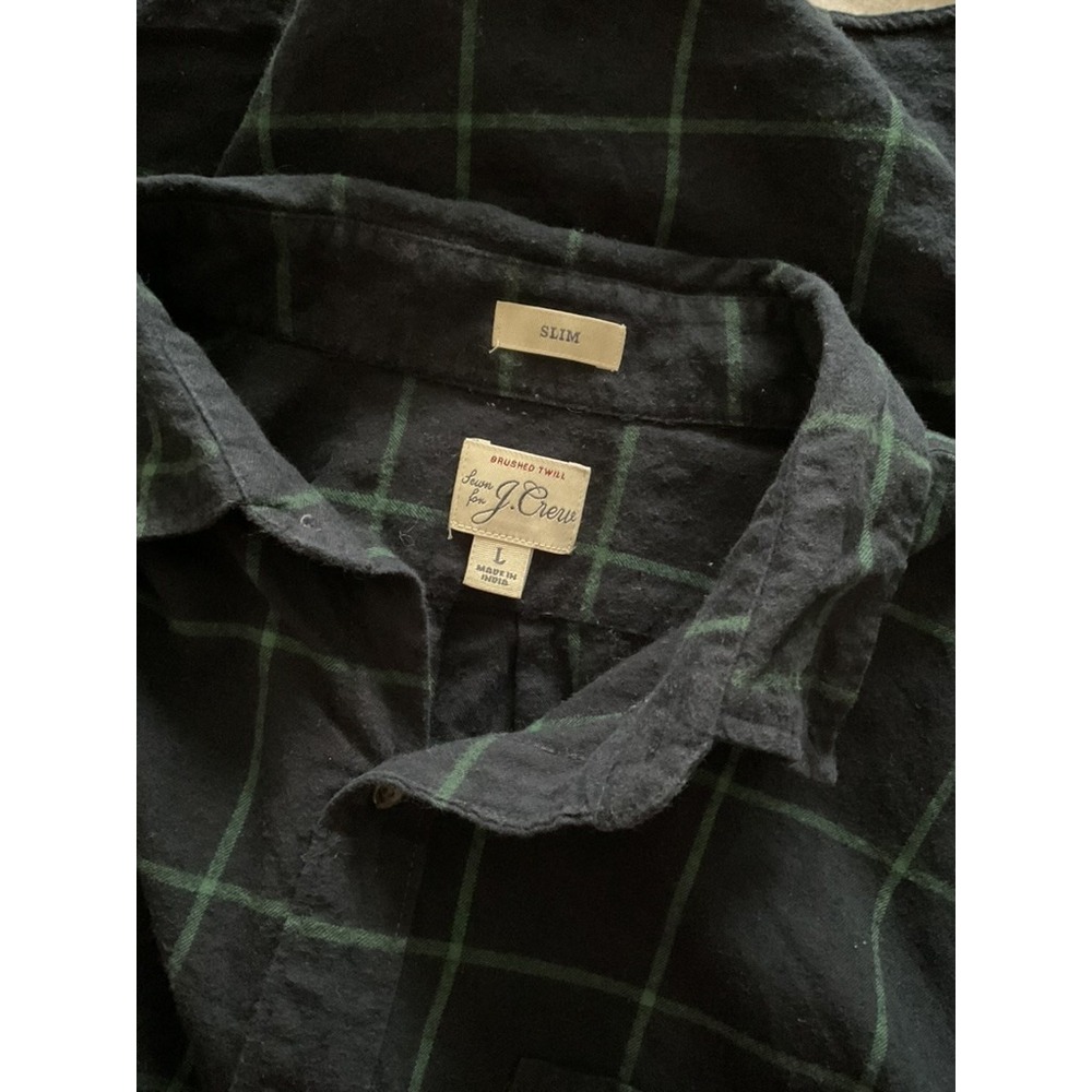 JCrew Shirt Mens Large Navy Green Brushed Twill Plaid Slim‎ Fit Button Down Prep